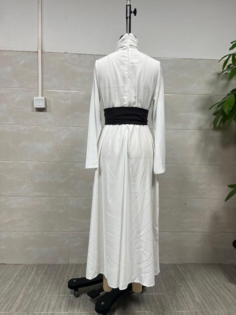 2025 Women's High Neck Long Sleeve Midi Dress with Color Block Belt