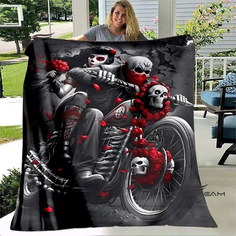 Deka na motorku Skeleton Ride or Die Skull Flanelová načechraná plyšová deka, dárky pro přátele, prostěradlo Sofa Travel Camping Deka