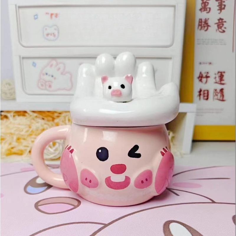 Pocket cute pig ceramic cup little beaver cute girl heart mug creative couple gift water cup coffee cup 380ML