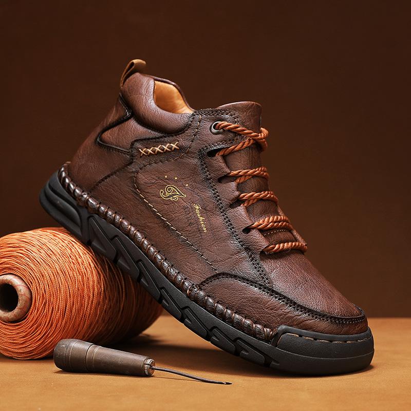 Herren High-Top Casual Sneaker Handgefertigte Lederschuhe Übergröße 39-48 Frühling & Herbst