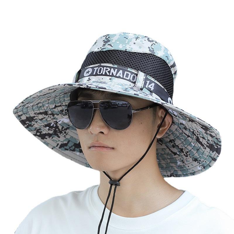 Bucket hat men's summer sun protection camouflage large brim sun hat outdoor breathable fishing hat mountaineering hat sun hat