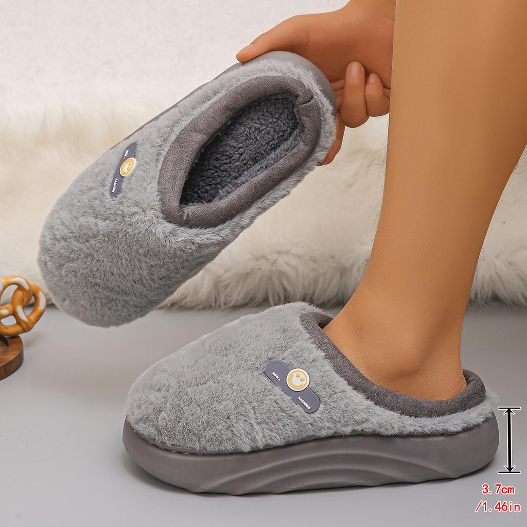 Thick Sole Plush Winter Slippers for Women Indoor House Chunky Platform Fluffy Slippers Woman Non Slip Warm Couples Cotton Shoes