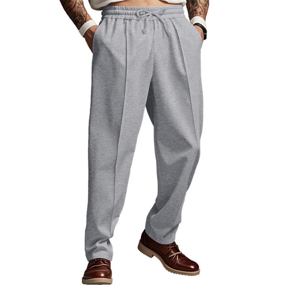 Men's Casual Lightweight Pants Loose Elastic Waist Drawstring Trousers Solid Baggy Joggers Long Pants With Pockets