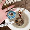 Ceramic Wood Beads Round Pendant Necklace Women's New Chinese Style Collarbone Chain Simple