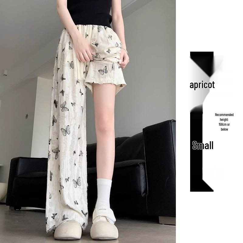 Petite High Waist Bow Wide-Leg Ice Silk Pants - Women's Summer Style