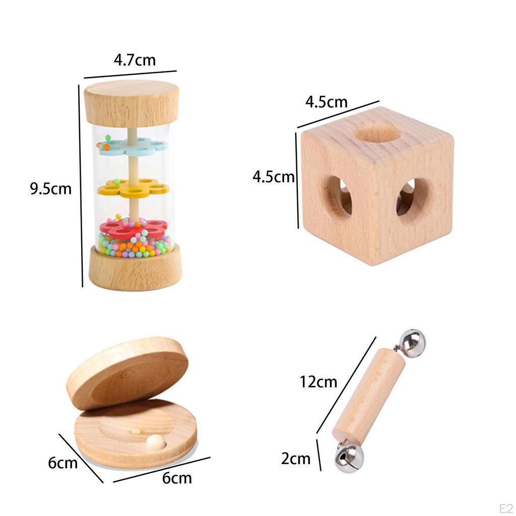 4 Pieces Wood Music Set, Kids Instruments Percussion Gift, Preschool Education for Toddlers Holiday