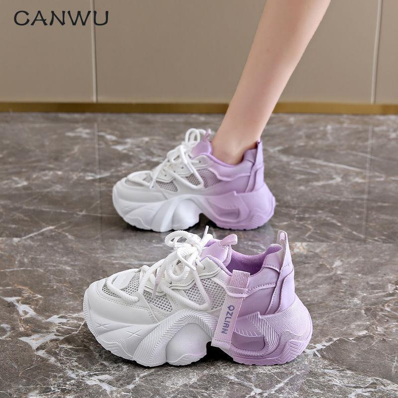 Thick-soled heightening 6 dad shoes women's single mesh breathable 2025 new lightweight casual sports shoes