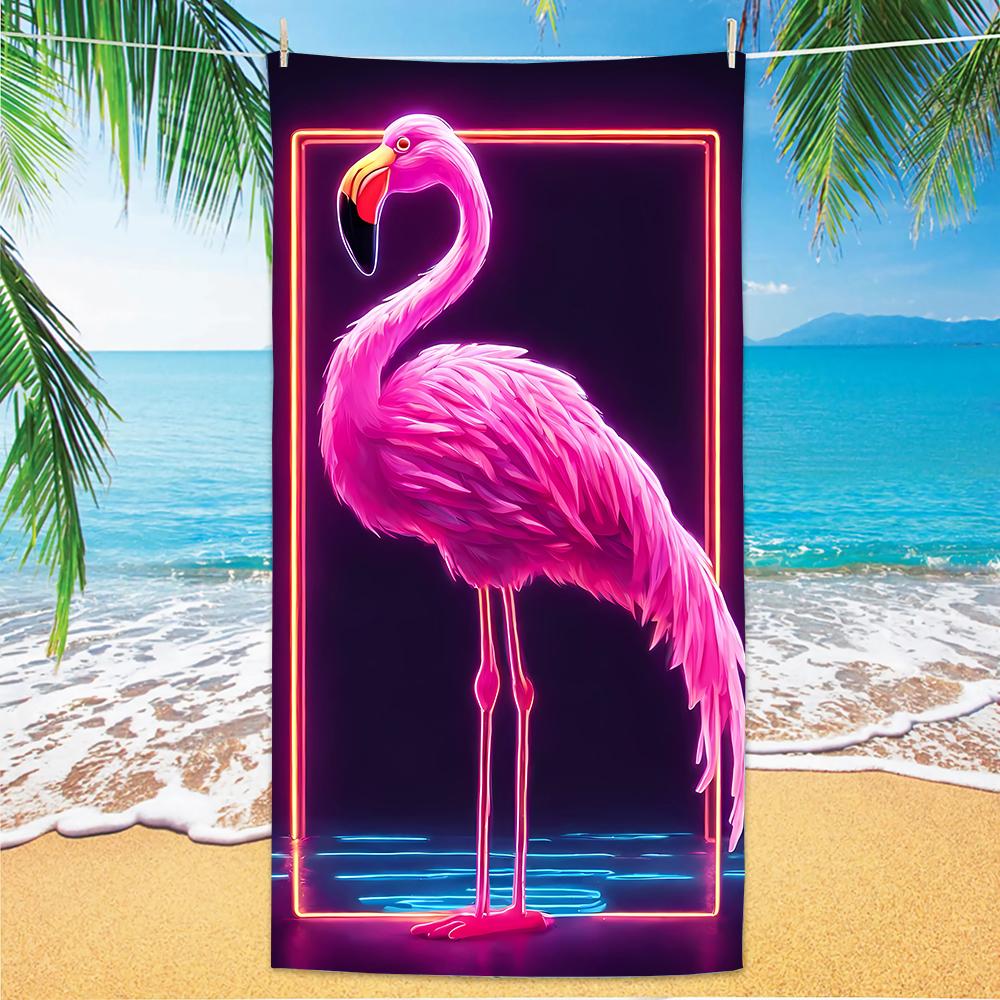 Flamingo Beach Towel, Digital Printing Thin Quick-Dry Anti-Sand Microfiber Lightweight for Swim, Yoga, Travel, Gym, Gift