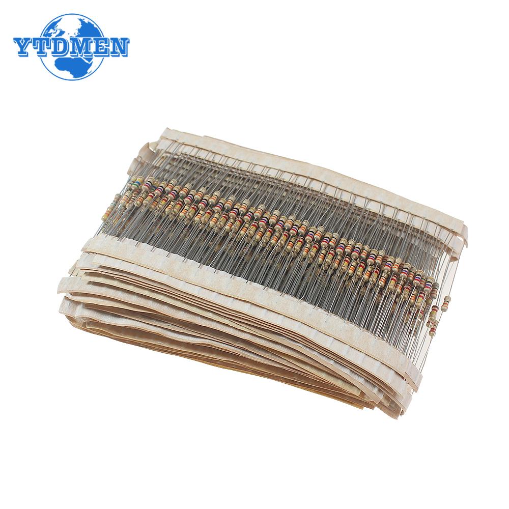 1000pcs Carbon Film Resistors 1/4W 5% 1.8K 2.2K 4.7K 5.1K 51K 75K 120K Ohm Resistance 2.2R-2.2M 0.25W Resistor Assorted Set Kit
