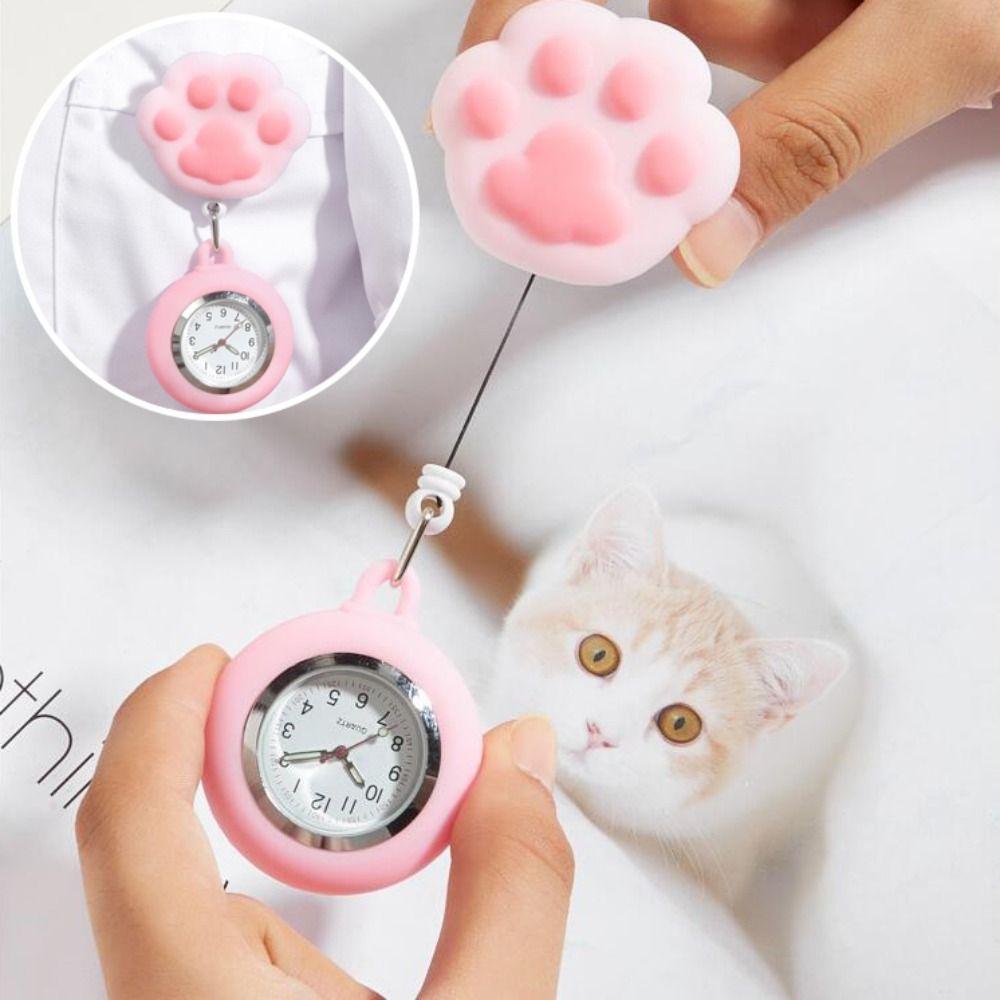 Cat Paw Retractable Watch Brooch Cute Doctor Badge Reel Women Nurse Pocket Watches