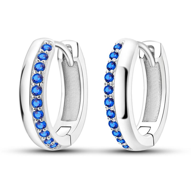 925 Silver Geometric Minimalist Blue Series Jewelry Fashion Zircon Circle Hoop Earring For Women S925 Gift Accessories