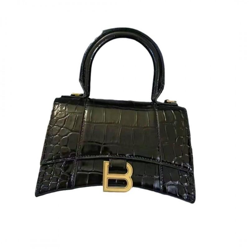 High-end B-style Hourglass Bag Genuine Leather Croc-embossed Handbag Retro Luxury Crossbody Women