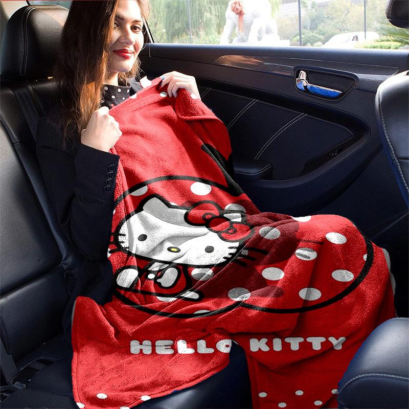 1pc. Hello Kitty Red Polka Dot Apple Design Blanket - Perfect for Home, Office, Outdoor Use, Gift Idea, Suitable for Al