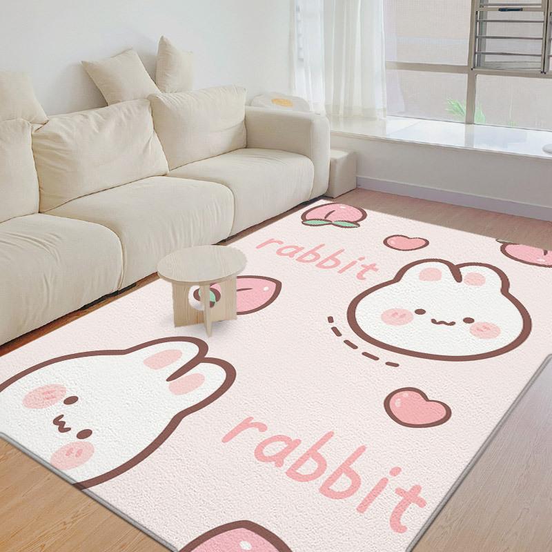 Kawaii Rabbit Rug Cartoon Animal Velvet Baby Room Floor Mat For The Living Room Bedroom Decor Carpet Home Kitchen Bath Tapis