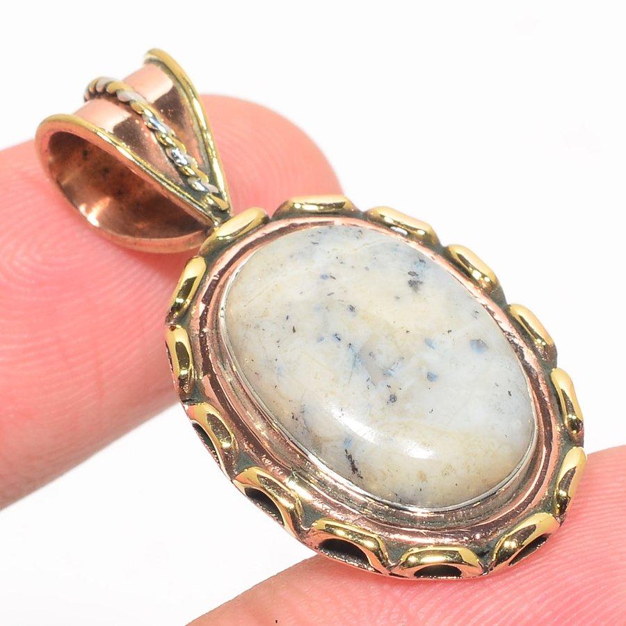 Natürlicher Dendritenopal Zweifarbig 925 Massiv Sterling Silber Geschenk Anhänger 1.50" w8e04