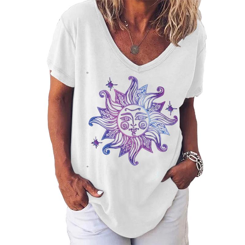 

Модные весенние блузки с ретро-принтом, футболки с коротким рукавом и V-образным вырезом, повседневные 8XL белый