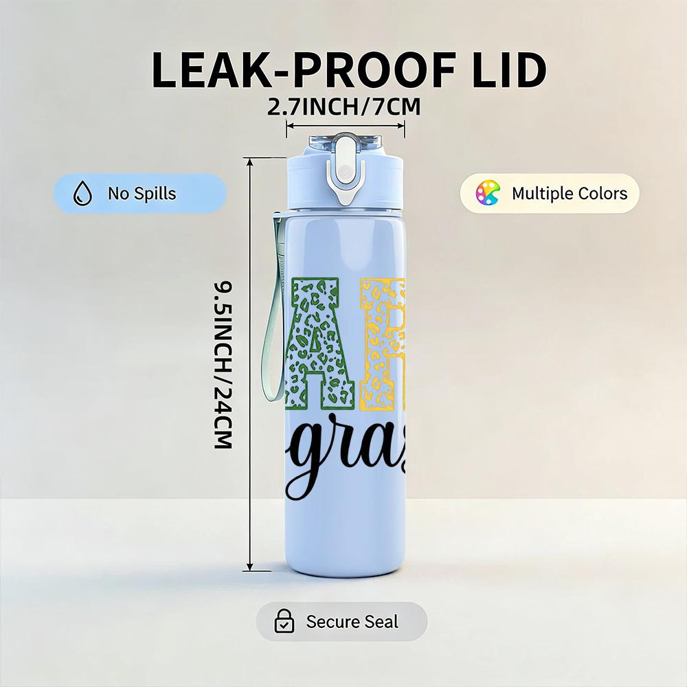 1PC Mardi Gras Color Letter Graphic,750ml Color Plastic Sports Water Bottle,Leakproof Flip Straw Lid,Suitable for Sports Office Home Use