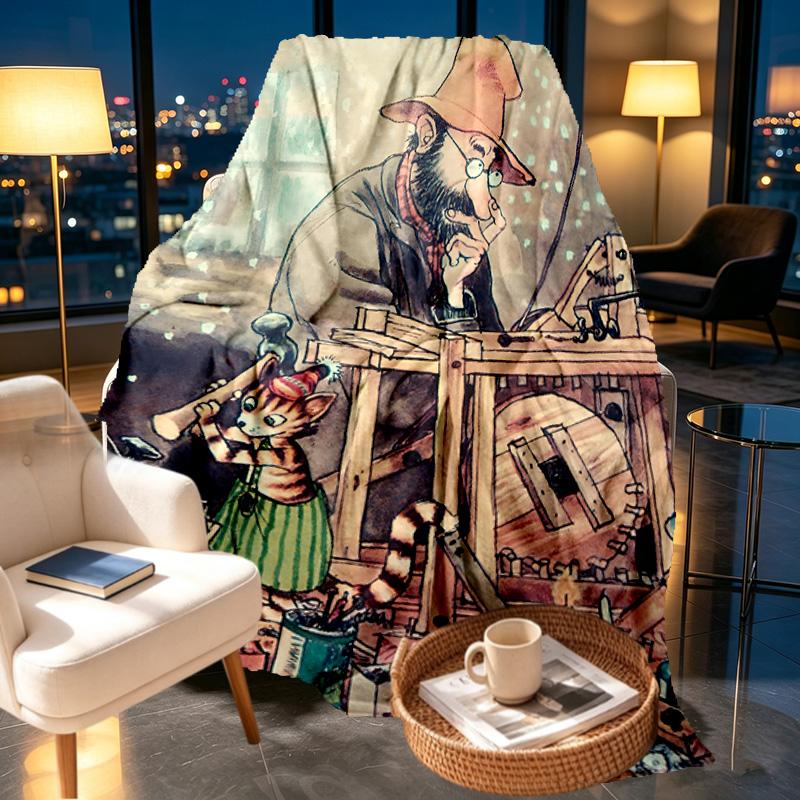 Pettersson und Findus Print Blanket - Soft & Comfortable, for Bedroom, Travel, Sofa, Home Decoration - Birthday Christmas Gift for Friend