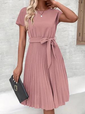 Damen 2025 Europäisches und Amerikanisches Sommer Schnürkleid mit Plissee - Einfarbig.