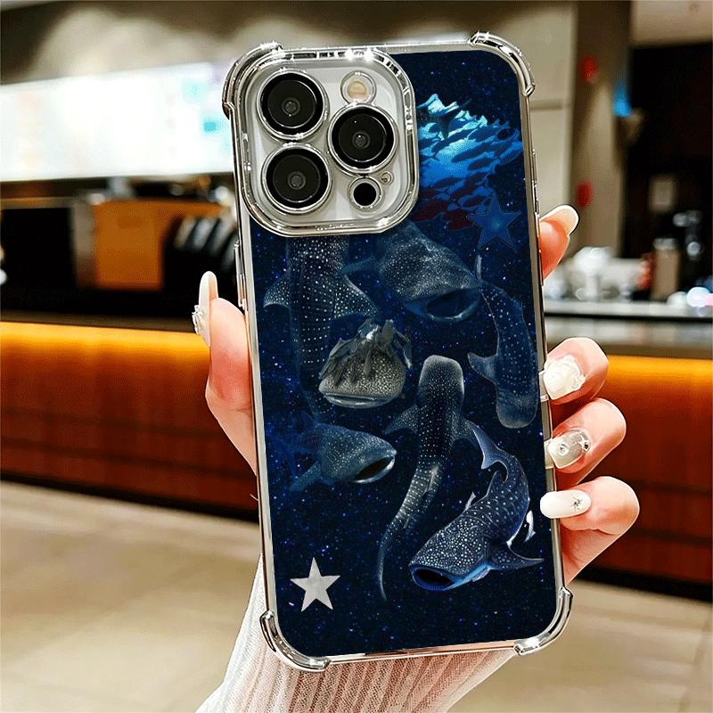 Ocean Whale Shark Soft Phone Case For iPhone 15 16 17 Air 14 Pro Max 16E Plus 13 12 Mini Plating Anti-Fall Fundas