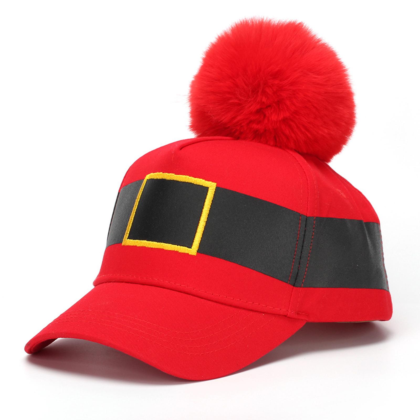 

Christmas Baseball Cap Red Adjustable Baseball Cap With Furry Ball One Size червоний