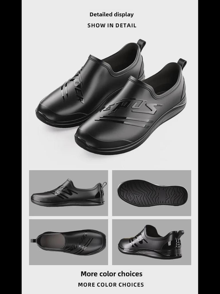 Men's Non-Slip PVC Low-Top Water Shoes for Catering, Car Wash, and Kitchen.