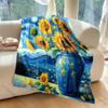 Multi-size Van Gogh-inspired Sunflowers Print Blanket Flannel Material Soft Warm for All Seasons Home Outdoor Camping Picnics RV