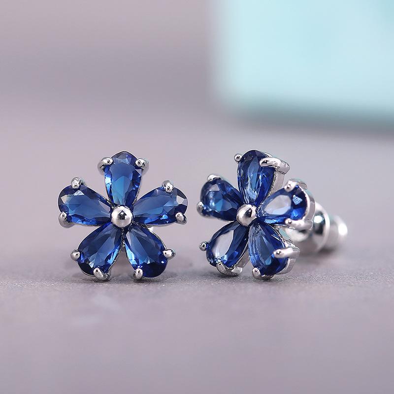 Blue Flower Stud Earrings for Women Delicate Daily Jewelry