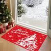 [2D FLAT] Red Merry Christmas Snowflake Christmas Tree Gift Printed Doormat Non-Slip Durable Flannel Mat 1.02cm Sponge Thickness Machine Washable Soft