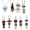 Wood Block Robot Pendant Necklace Adjustable Length Punk Neckchain Stylish Leather Cord Accessory Fade Resistant Chokers