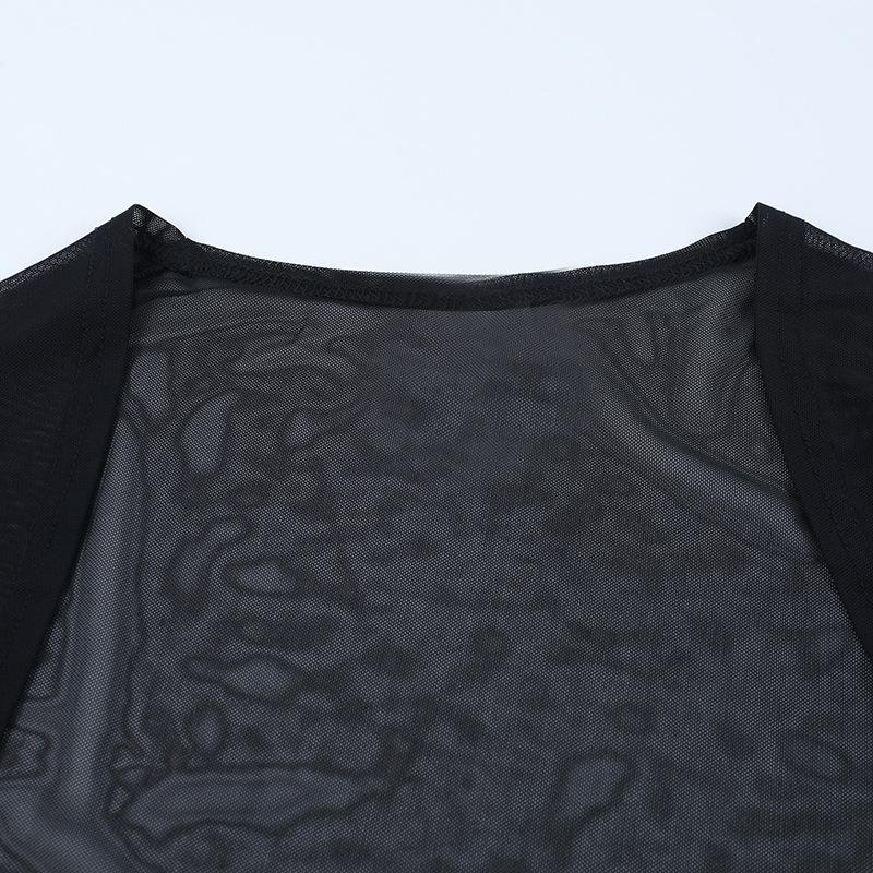 Halloween Gothic Mesh Smock Women Vintage Streetwear Witch See Through Bat Sleeve Crop Blouse Sexy Cosplay Clothes Femme
