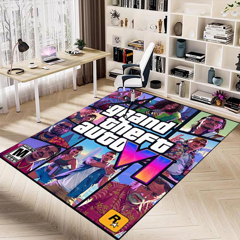Tapis Aventure Gta Vi Pour Salle de Jeux Chambre Salon Canapé Décoration MaisonTapis de Jeu Antidérapant pour Enfants