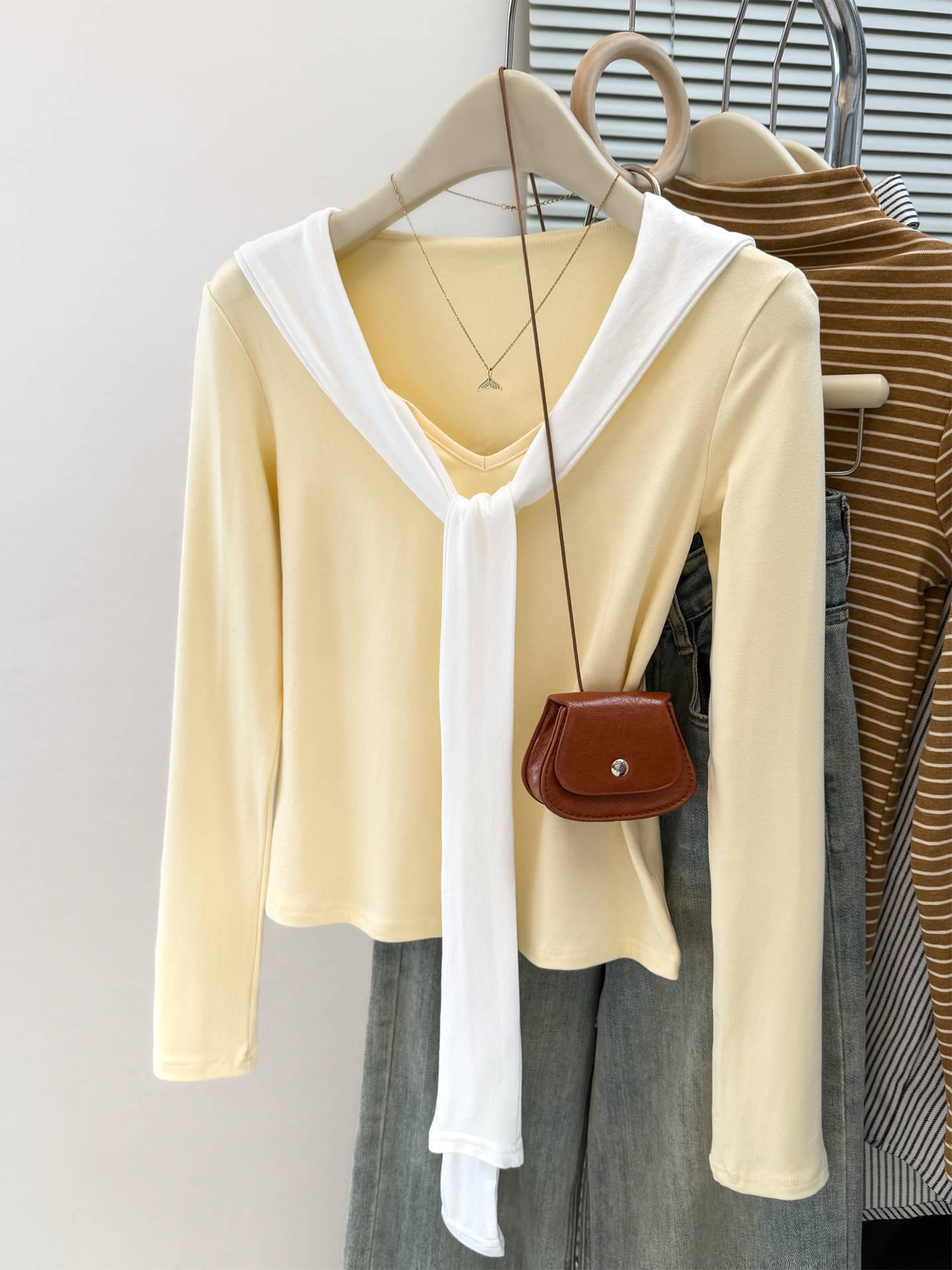 

Chic Spicy V-Neck Slim-Fit Long-Sleeve Shawl T-Shirt for Women - Autumn Trendy Base Layer Top Extra Large