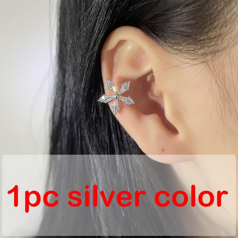 

1pc Flower Clip Earrings For Women Girls Luxury Sparkling Zircon Exquisite Versatile No Piercing Snowflake Earbone Zircon EF165