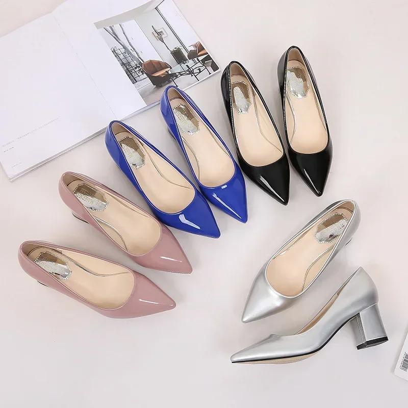 Παπούτσια Stiletto Γυναικεία Μυτερό Toe Σαμπανιζέ 7cm Επιχρυσωμένα Παχιά Ψηλά Τακούνια Παπούτσια από Λουστρίνι Γυναικεία Μεγάλο Μέγεθος 49 50