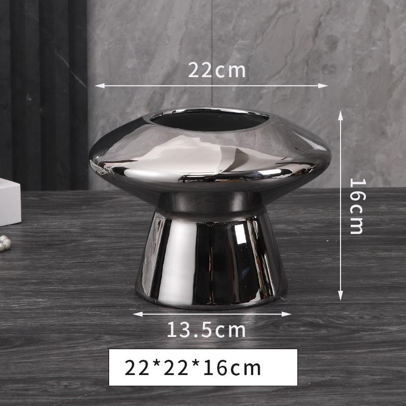 Silver Mushroom Ceramic Vase Geometric High-legged Flower Pot Flower Vase Terrarium Flowerpot Home Decoration Accessories