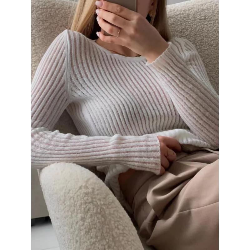 Women O-Neck Long Sleeve Knitted Pullover Sweaters Spring Female Breathable Loose Knitwear T-shirt Tops