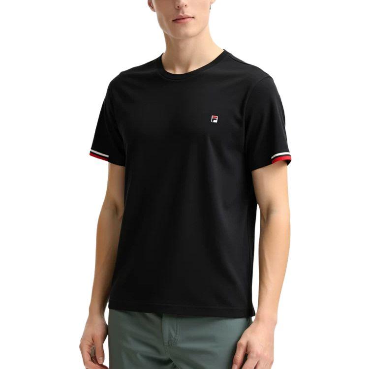 FILA Archive Series Knitted Fashion Casual Simple Basic Round Neck Short Sleeve T-Shirt Men Tops Legendary-Blue F11M527101F-NV