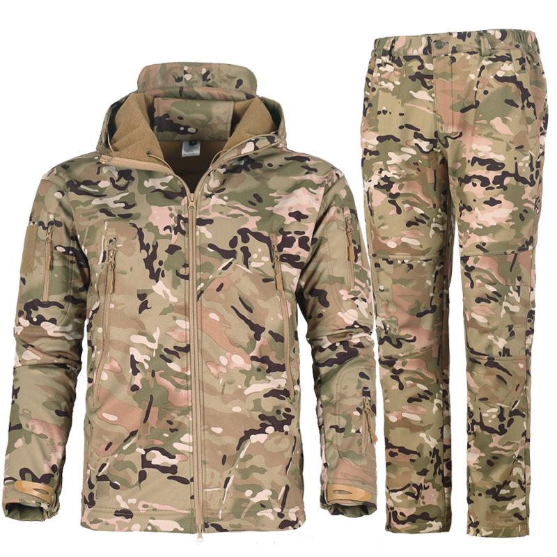 Men's Winter Fleece-Lined Softshell Jacket & Pants Set for Fishing, Skiing, & Mountaineering