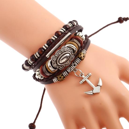 

Multilayer Anchor Beads Leather Braid Rope Bracelet Unisex Jewelry Gift
