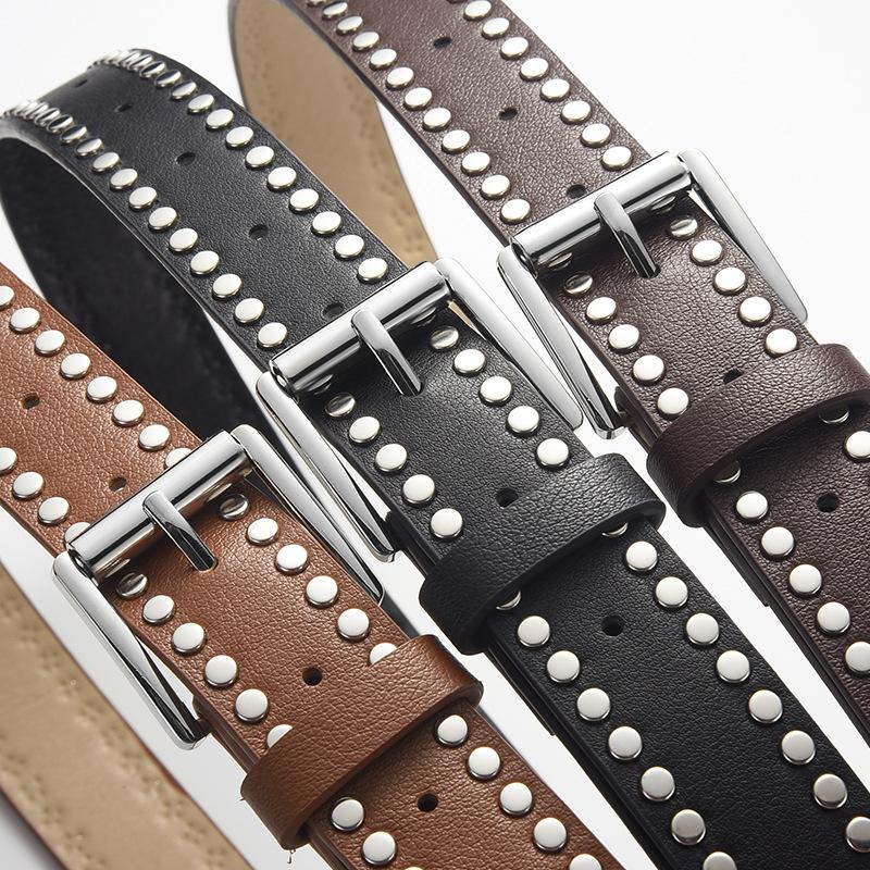 Punk Style Rivet Decorative Pin Buckle Pu Leather Belt, High-End Women'S Jeans Belt