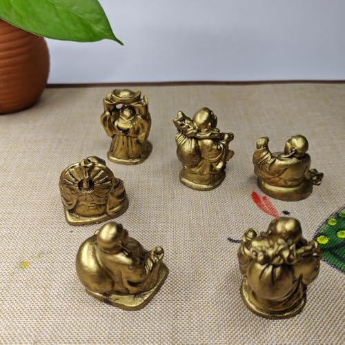 Lucky Laughing Buddha Figurine Set, Set of 6 Buddha Figurines, Good Luck Ornaments, Traditional Chinese Design