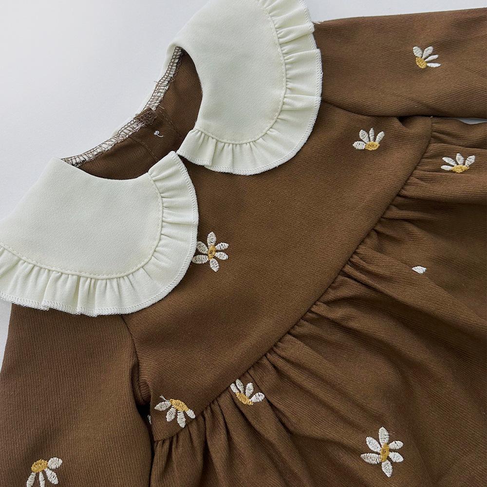 Baby Mädchen Kleid mit floraler Stickerei, Umlegekragen, langen Ärmeln, Frühling/Herbst-Stil