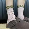 6 Pairs Retro Color Matching Double-layer Lace Women's Socks High Value Cute Wooden Ear Edge Lace Medium Tube Socks