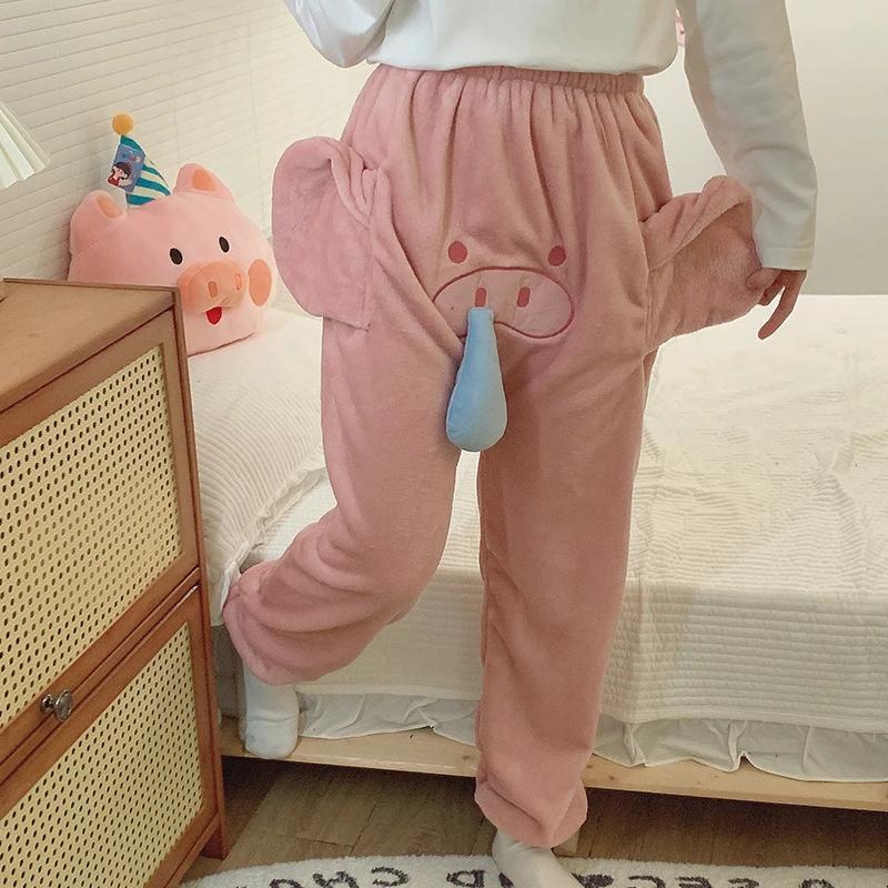 

Пижама со слоном, фланелевая пижама, брюки с большим носом и ушами, милые брюки из кораллового бархата с изображением животных, домашняя одежда для осени и зимы M