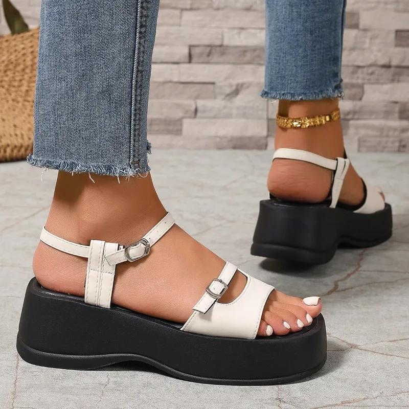 2025 Summer Women's Outdoor Open Toe Platform Sandals Buckle Strap Wedges Casual Daily Walking Shoes for Leisure Comfort
