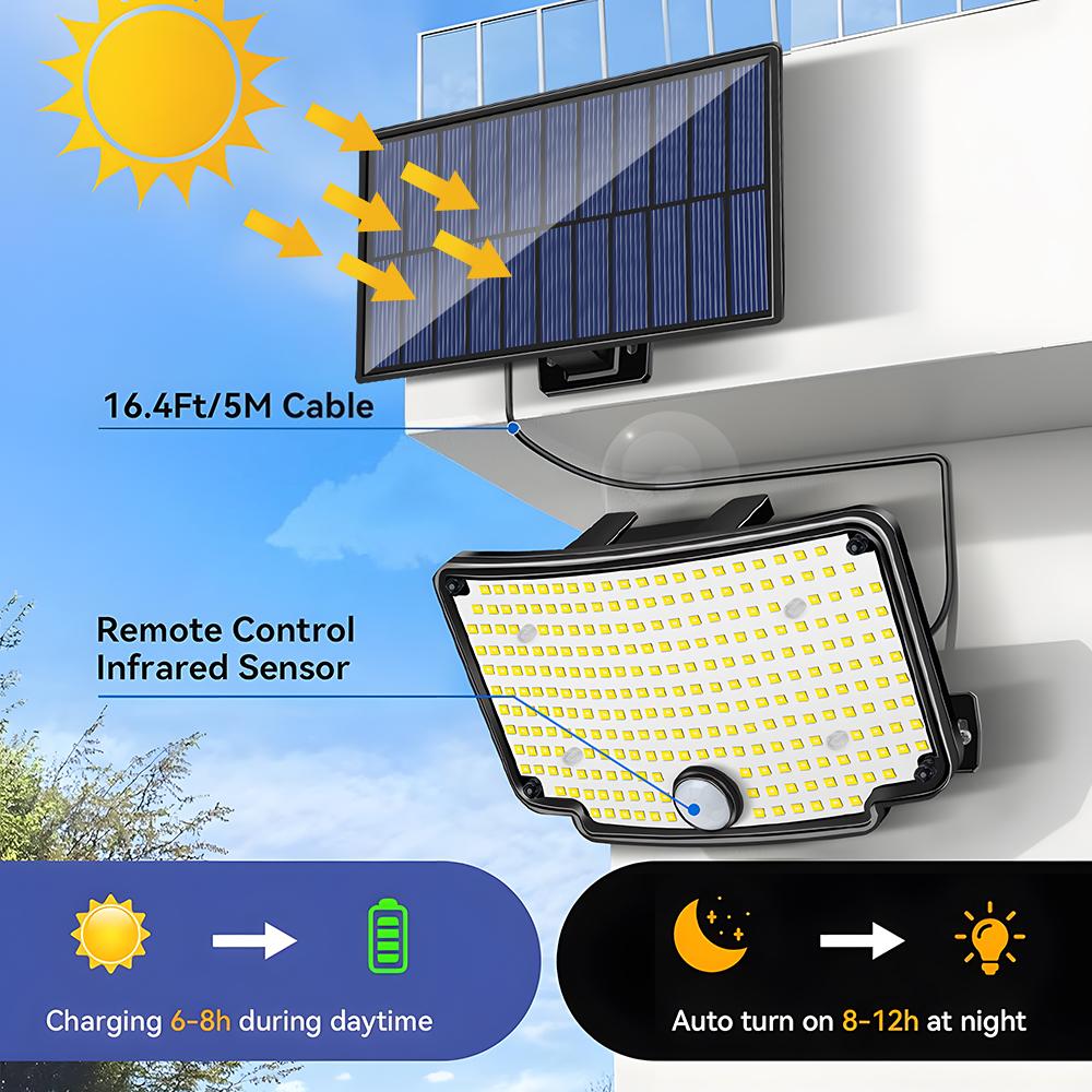 254LED Outdoor Solar Lights Garden Solar Powered Security Light Flood Light Motion Sensor 3 Mode Waterproof Garden Shed Yard