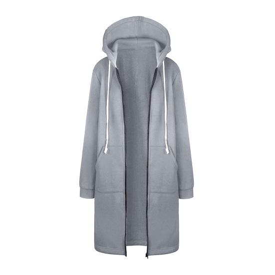 Chic Lady Solid Color Long Sleeve Casual Hooded Sweatshirt Coat Zipper Outwear