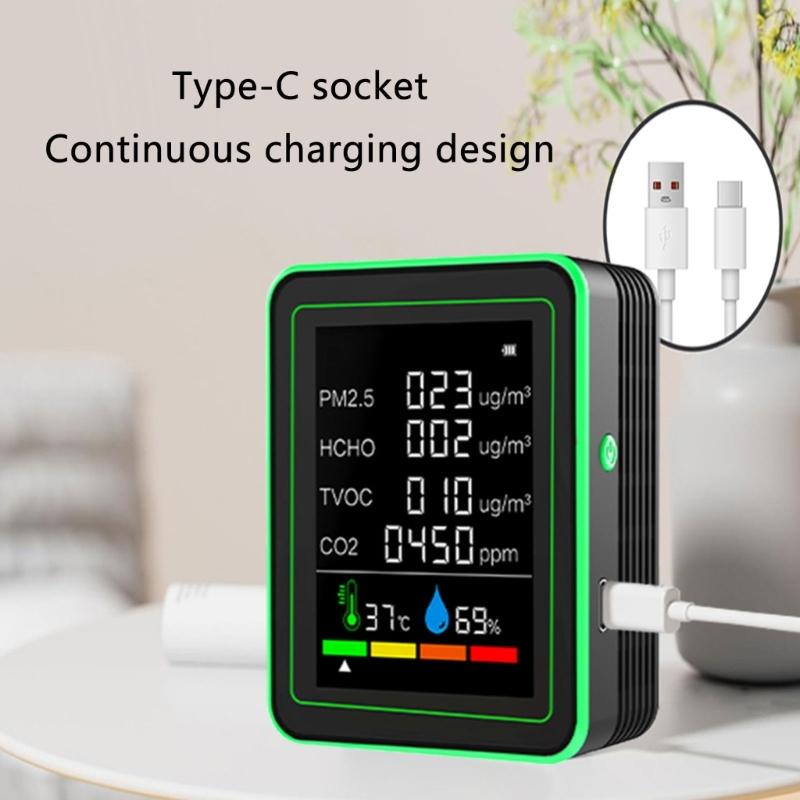 Easy to Use Indoor Accurate Air Quality Monitoring Analysis CO2, Temperature, Humidity, TVOC, Formaldehyde, HCHO Level