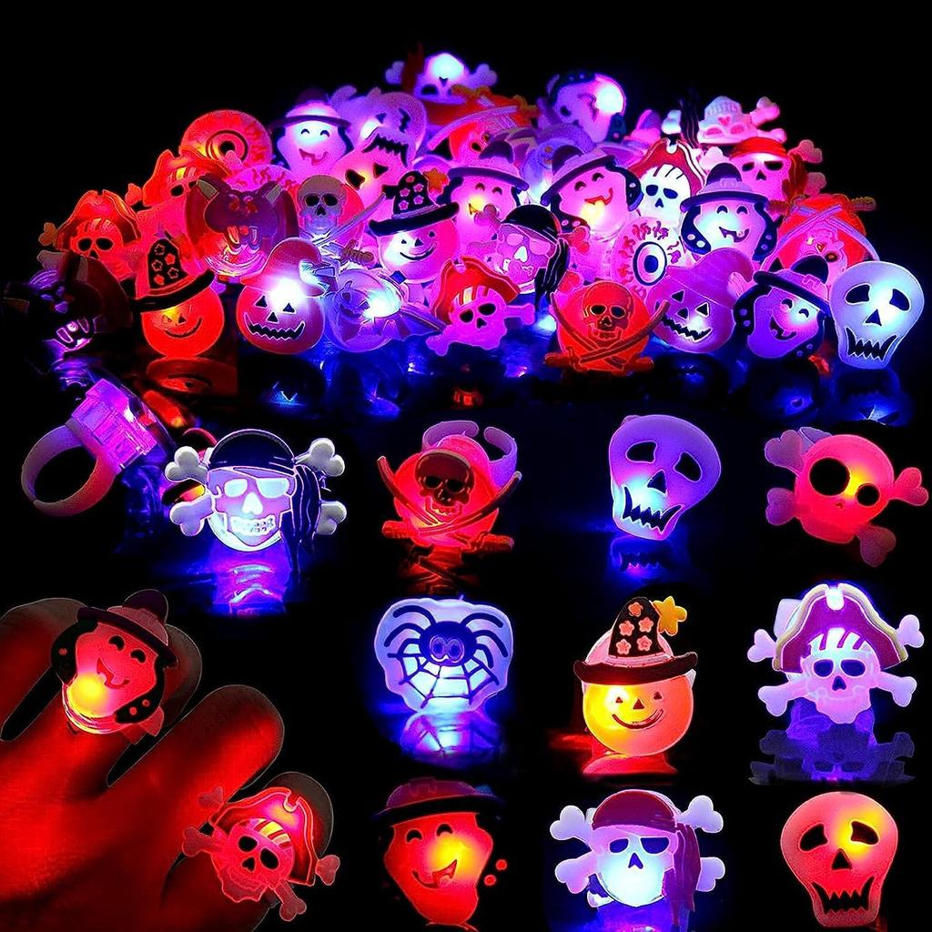 Rozsvítící kroužky na Halloween pro děti, 50 ks LED blikajících kroužků Hračky pro dětskou halloweenskou párty, Dárky, Ceny a Výplně do tašek